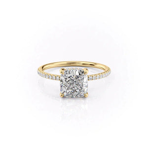 The Pave Crown Kamellie Set  With A 1 Carat Cushion 18K Yellow Gold Moissanite