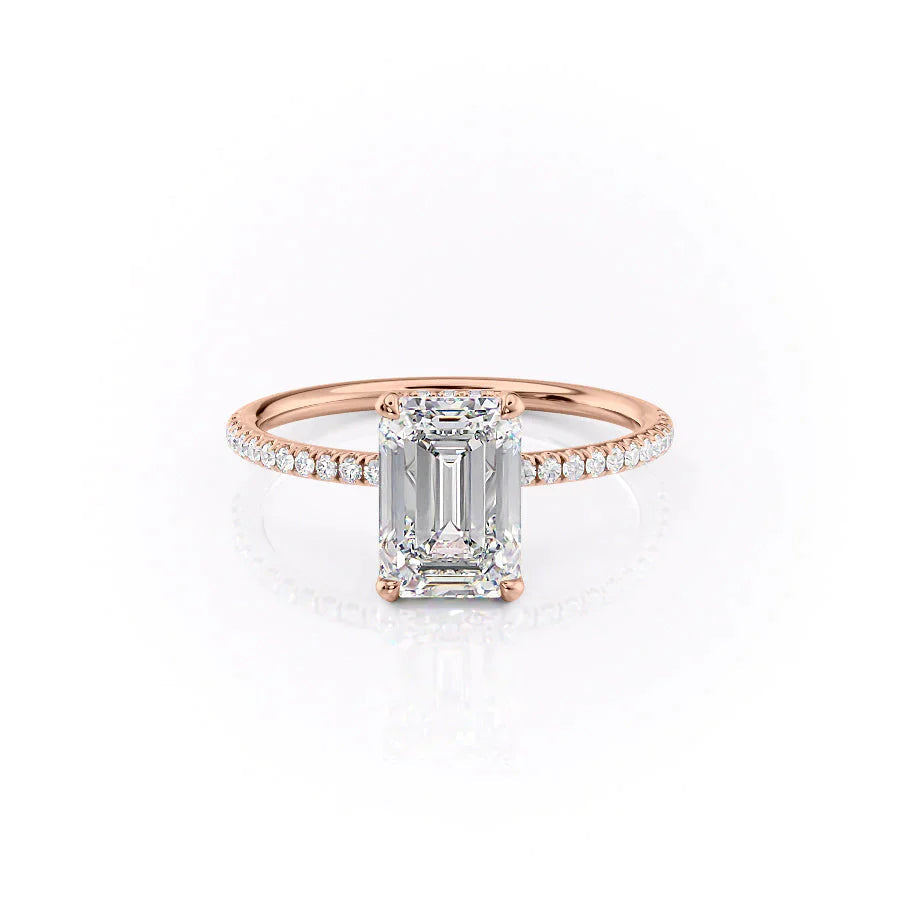 The Pave Crown Kamellie Set  With A 3.5 Carat Emerald 14K Rose Gold Moissanite