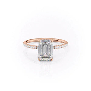The Pave Crown Kamellie Set  With A 2.5 Carat Emerald 14K Rose Gold Moissanite