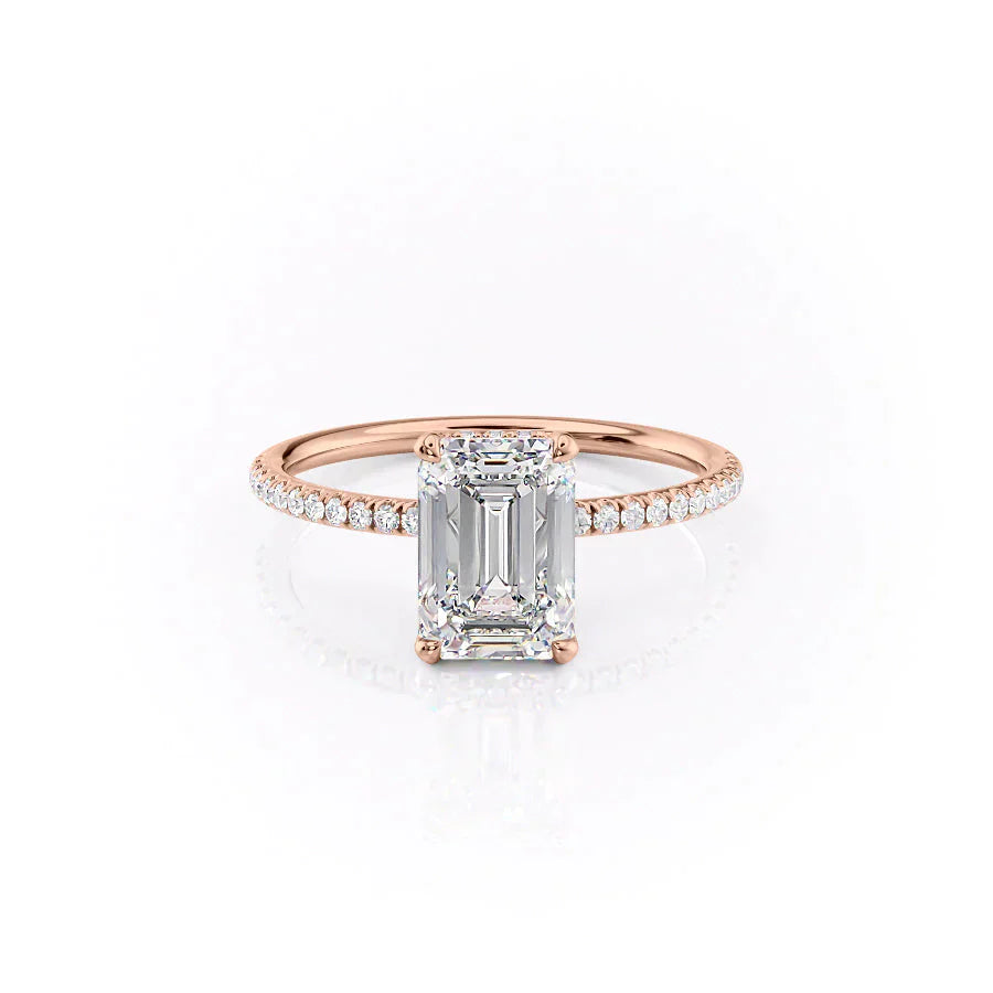 The Crown Kamellie Set  With A 4.5 Carat Emerald 14K Rose Gold Moissanite