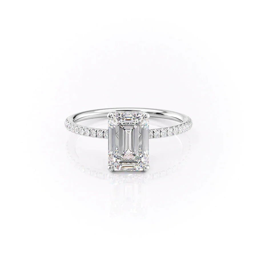 The Pave Crown Kamellie Set With A 3 Carat Emerald 18K White Gold Lab Diamond