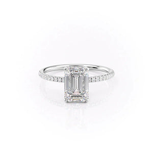 The Pave Crown Kamellie Set  With A 2 Carat Emerald 14K White Gold Moissanite