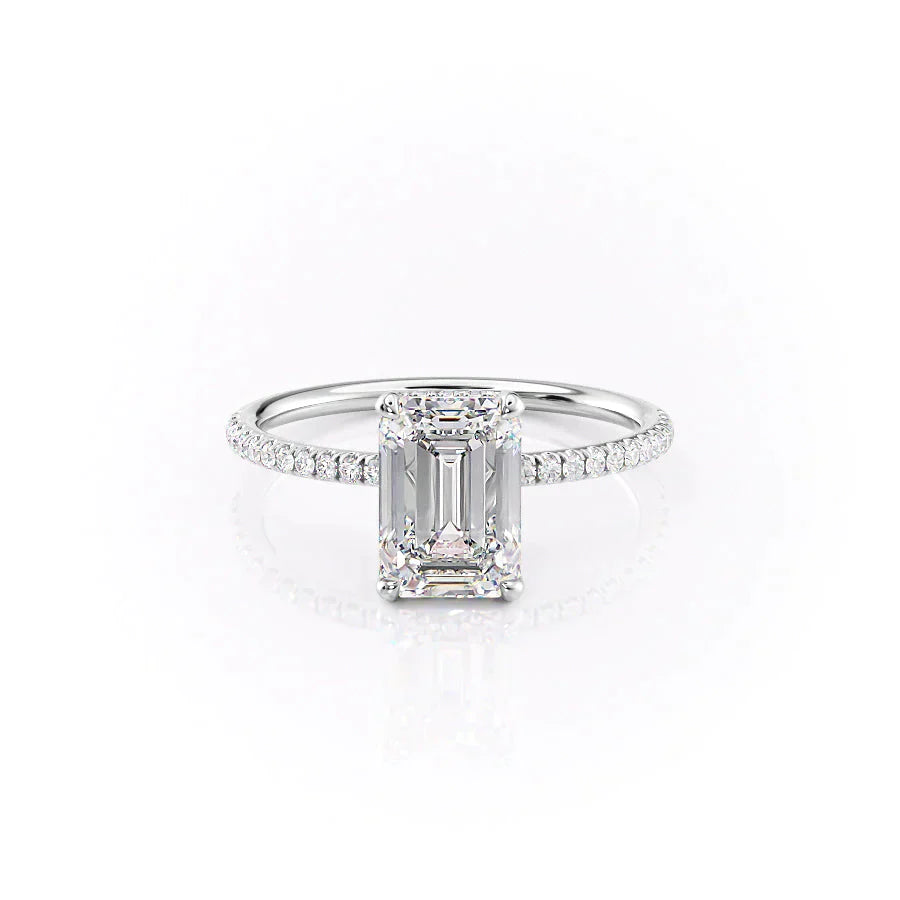The Crown Kamellie Set With A 1.5 Carat Emerald 14K White Gold Lab Diamond