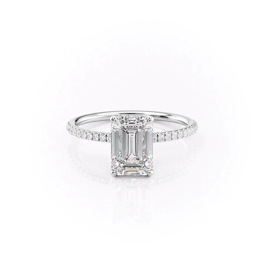 The Pave Crown Kamellie Set  With A 2 Carat Emerald 18K White Gold Moissanite