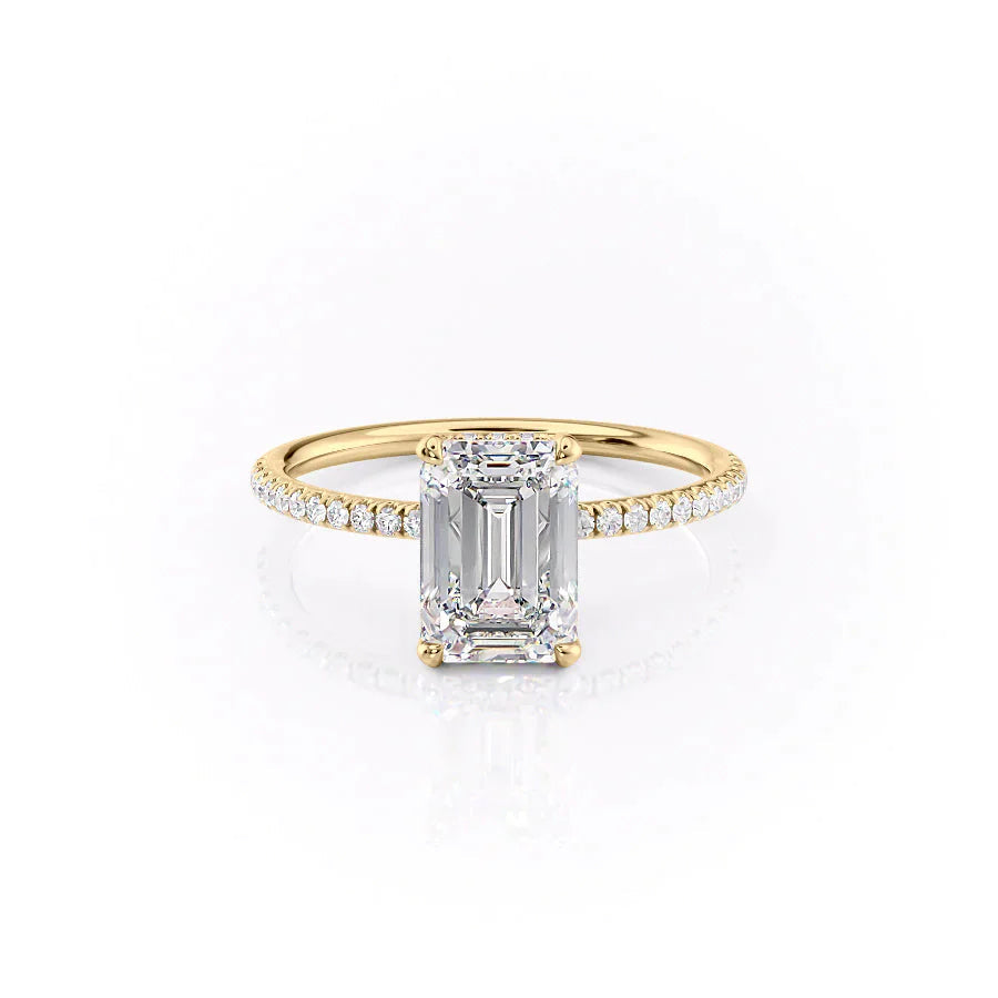 The Pave Crown Kamellie Set  With A 1 Carat Emerald 14K Yellow Gold Moissanite