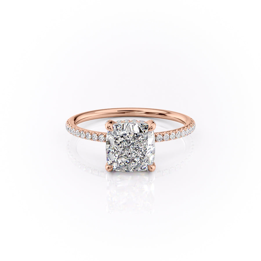 The Pave Crown Kamellie Set With A 2 Carat Cushion 14K Rose Gold Lab Diamond
