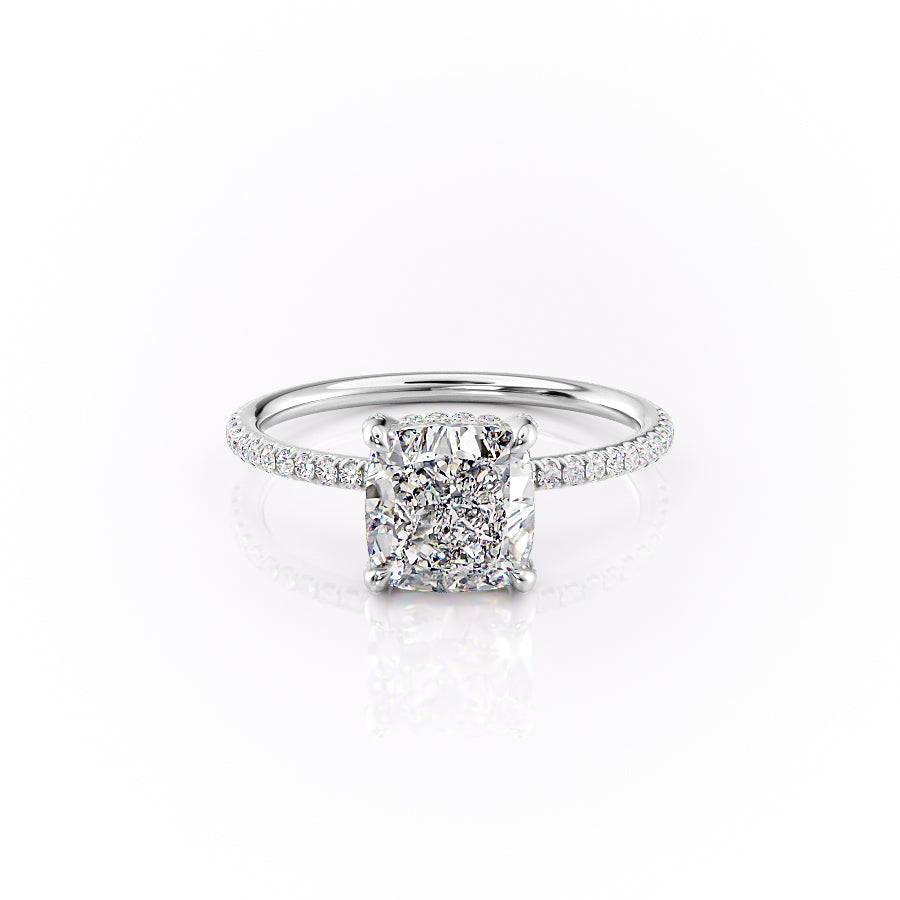 The Pave Crown Kamellie Set With A 2.5 Carat Cushion 18K White Gold Lab Diamond