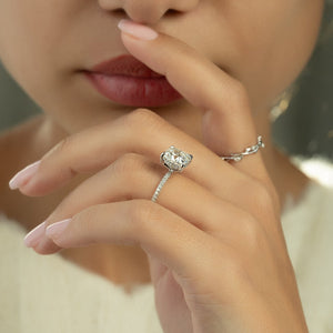 The Pave Crown Kamellie Set With A 3 Carat Cushion 18K White Gold Lab Diamond