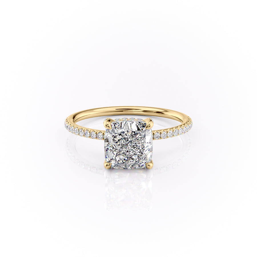 The Pave Crown Kamellie Set With A 2.5 Carat Cushion 18K Yellow Gold Lab Diamond