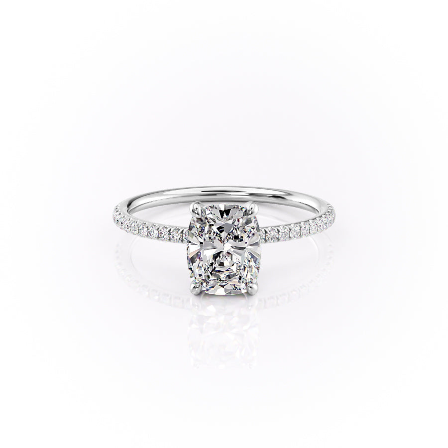 The Pave Crown Kamellie Set With A 3 Carat E. Cushion 18K White Gold Lab Diamond