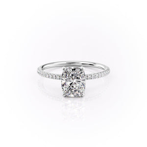 The Pave Crown Kamellie Set With A 3 Carat E. Cushion 18K White Gold Lab Diamond