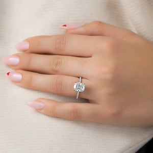 The Pave Crown Kamellie Set With A 2 Carat E. Cushion 18K White Gold Lab Diamond