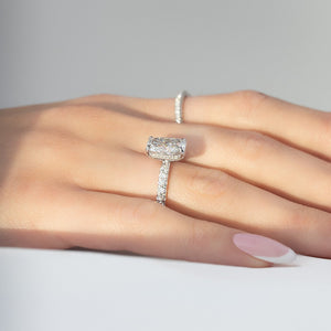 The Pave Crown Kamellie Set With A 1 Carat E. Cushion 14K White Gold Lab Diamond