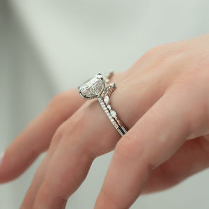 The Pave Crown Kamellie Set With A 1 Carat E. Cushion 14K White Gold Lab Diamond