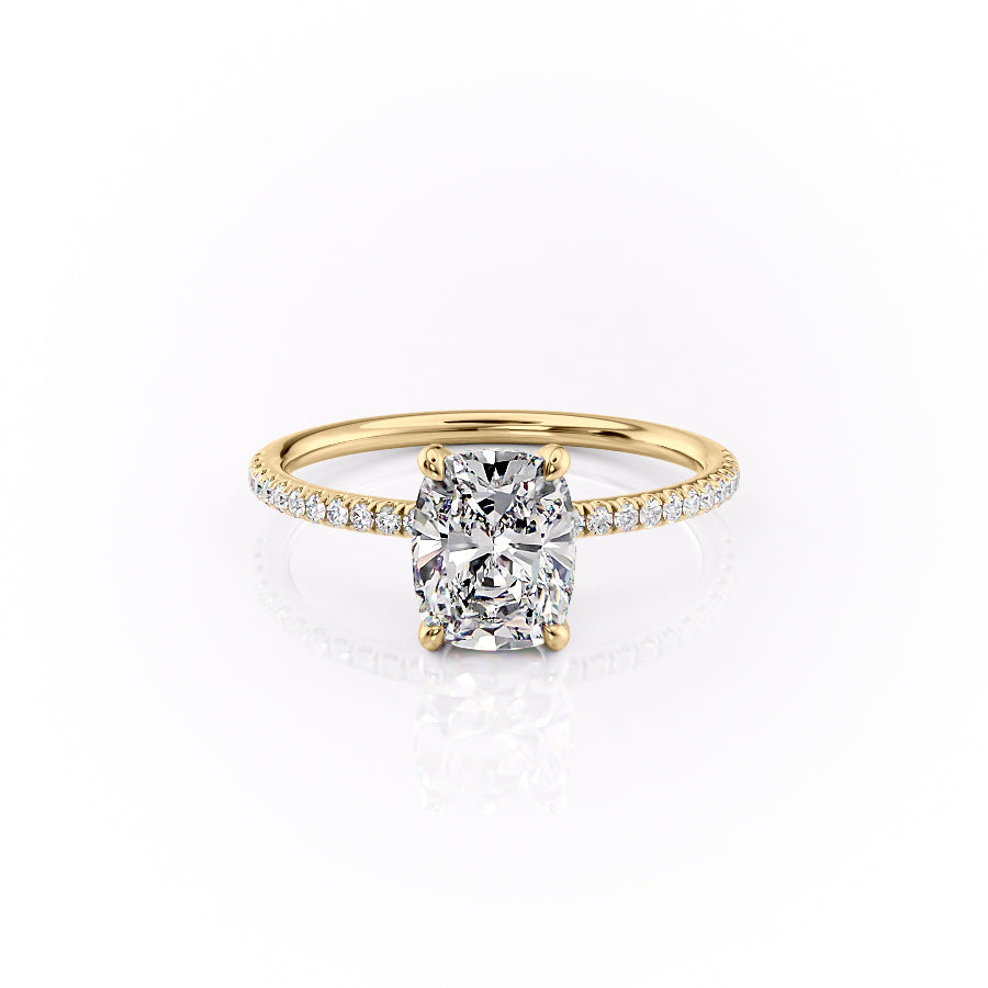 The Pave Crown Kamellie Set With A 2.5 Carat E. Cushion 18K Yellow Gold Lab Diamond