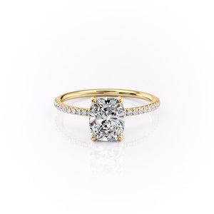 The Pave Crown Kamellie Set With A 2.5 Carat E. Cushion 18K Yellow Gold Lab Diamond