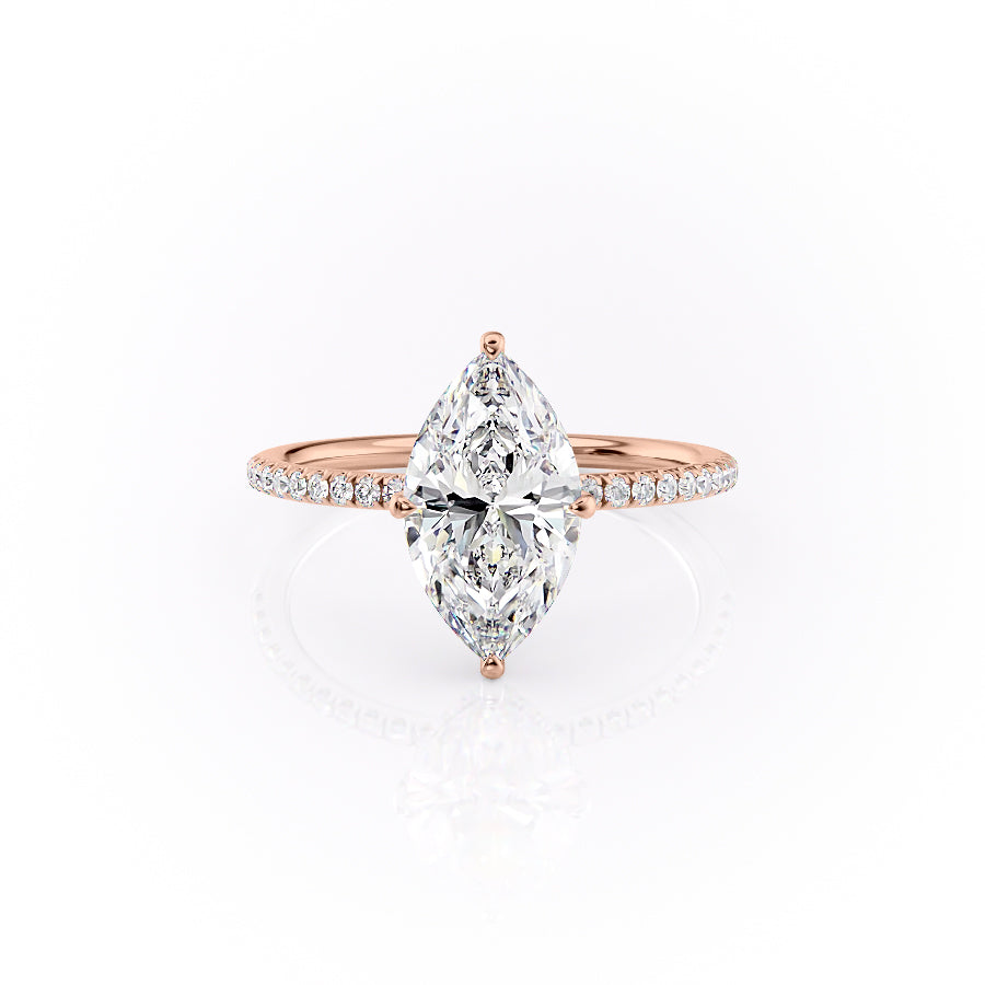 The Pave Crown Kamellie Set With A 3 Carat Marquise 14K Rose Gold Lab Diamond