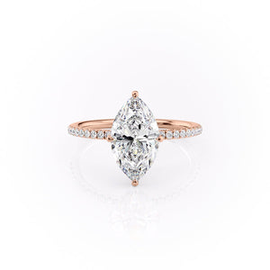 The Pave Crown Kamellie Set With A 3 Carat Marquise 14K Rose Gold Lab Diamond