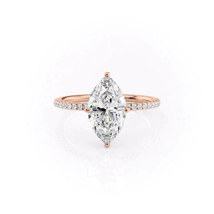 The Pave Crown Kamellie Set With A 2.5 Carat Marquise 14K Rose Gold Lab Diamond