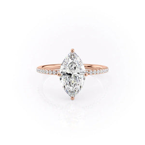 The Pave Crown Kamellie Set  With A 2 Carat Marquise 14K Rose Gold Moissanite