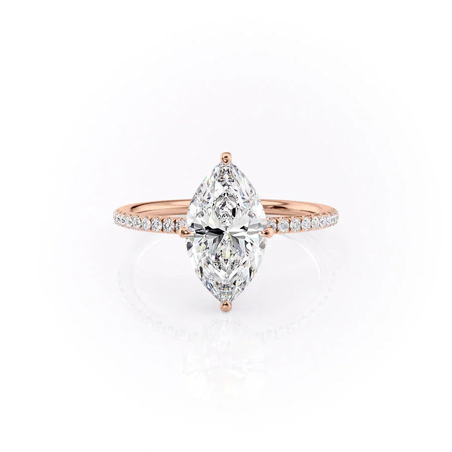 The Pave Crown Kamellie Set  With A 2.5 Carat Marquise 14K Rose Gold Moissanite