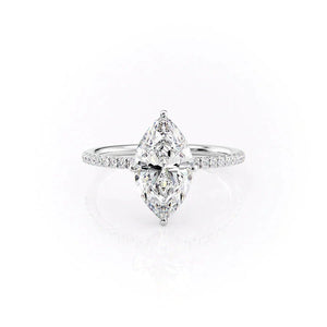 The Pave Crown Kamellie Set With A 3 Carat Marquise 14K White Gold Lab Diamond