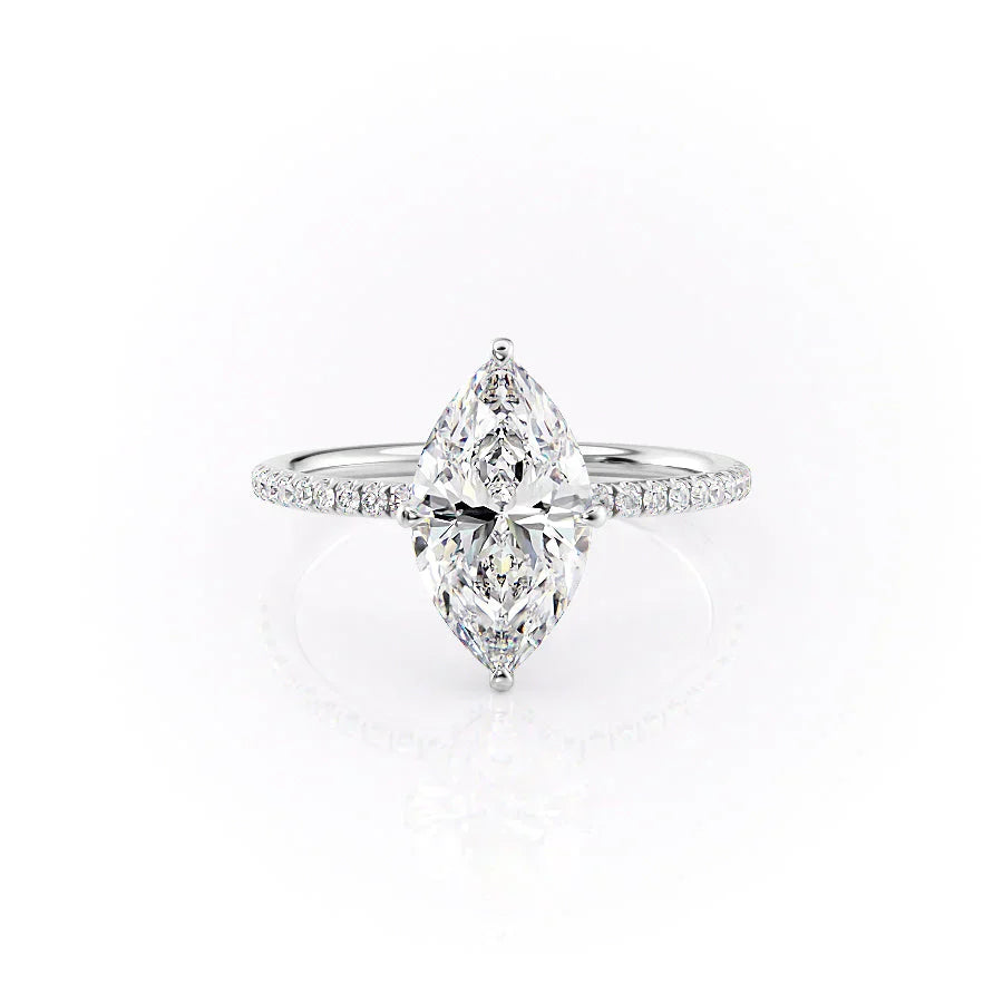 The Crown Kamellie Set  With A 2.5 Carat Marquise 14K White Gold Moissanite