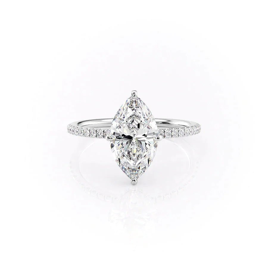 The Pave Crown Kamellie Set With A 1 Carat Marquise 18K White Gold Lab Diamond