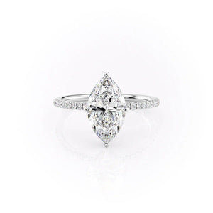 The Pave Crown Kamellie Set  With A 3 Carat Marquise 18K White Gold Moissanite