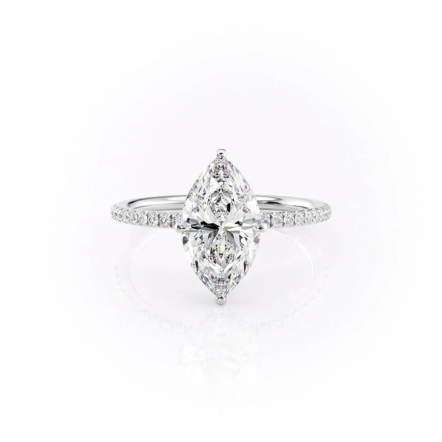 The Pave Crown Kamellie Set  With A 2.5 Carat Marquise 18K White Gold Moissanite