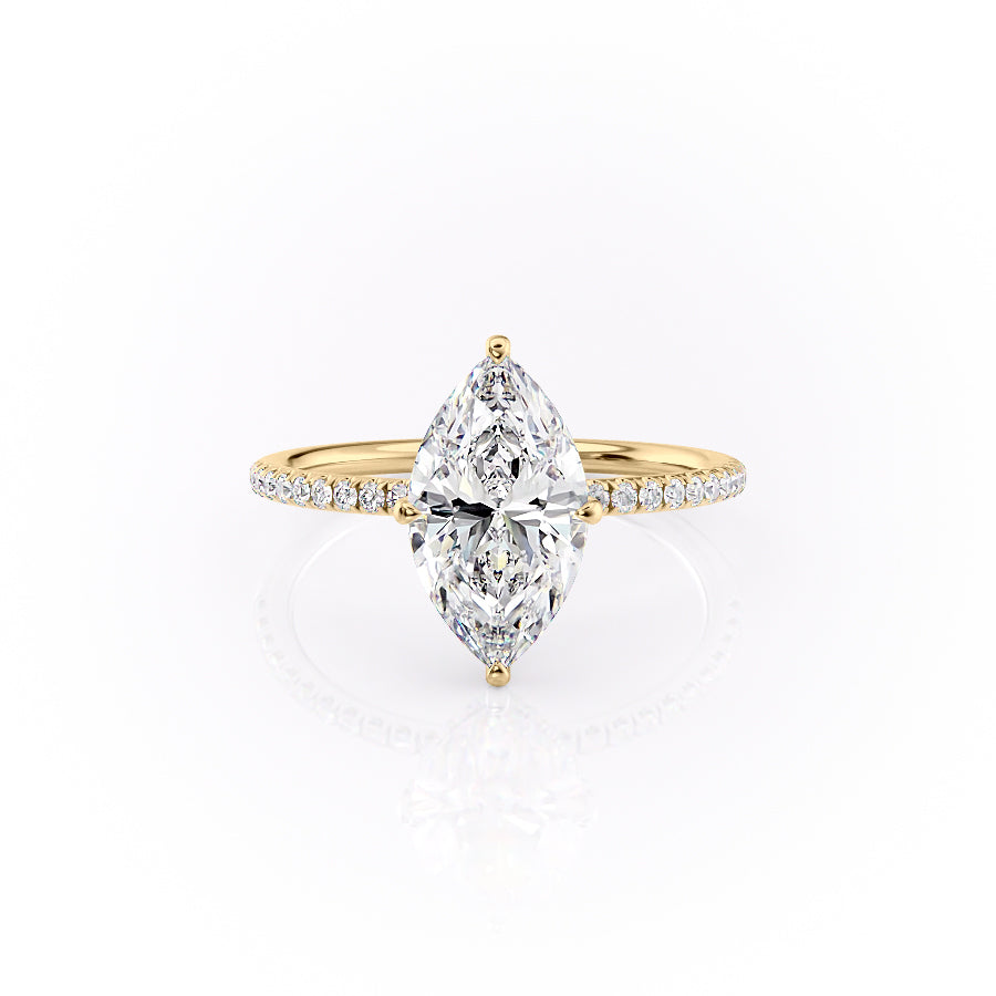 The Pave Crown Kamellie Set With A 2.5 Carat Marquise 18K Yellow Gold Lab Diamond