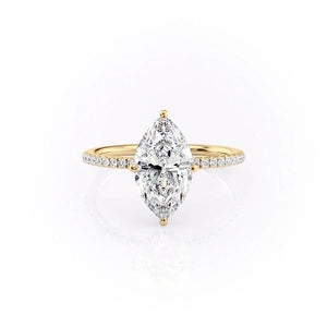 The Pave Crown Kamellie Set  With A 2 Carat Marquise 14K Yellow Gold Moissanite