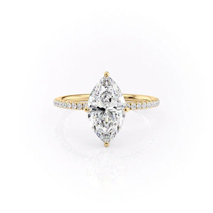 The Crown Kamellie Set  With A 3 Carat Marquise 18K Yellow Gold Moissanite