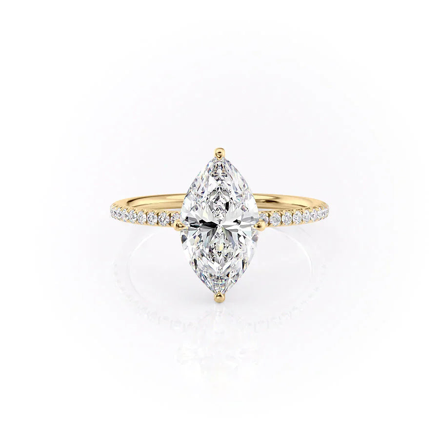 The Crown Kamellie Set  With A 3.5 Carat Marquise 18K Yellow Gold Moissanite