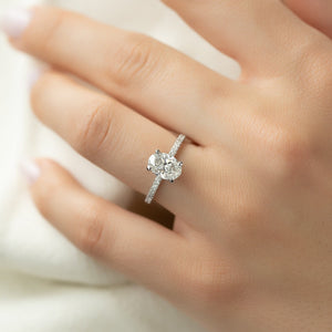 The Pave Crown Kamellie Set With A 2 Carat Oval 14K White Gold Lab Diamond