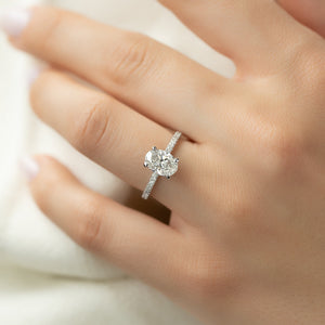 The Pave Crown Kamellie Set  With A 3 Carat Oval 14K White Gold Moissanite