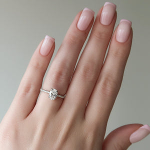 The Pave Crown Kamellie Set  With A 2 Carat Oval 14K White Gold Moissanite