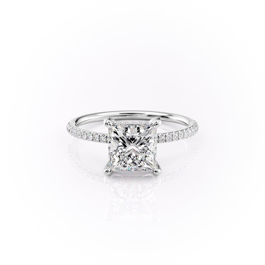 The Pave Crown Kamellie Set With A 3 Carat Princess 14K White Gold Lab Diamond