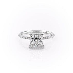 The Pave Crown Kamellie Set With A 3 Carat Princess 14K White Gold Lab Diamond