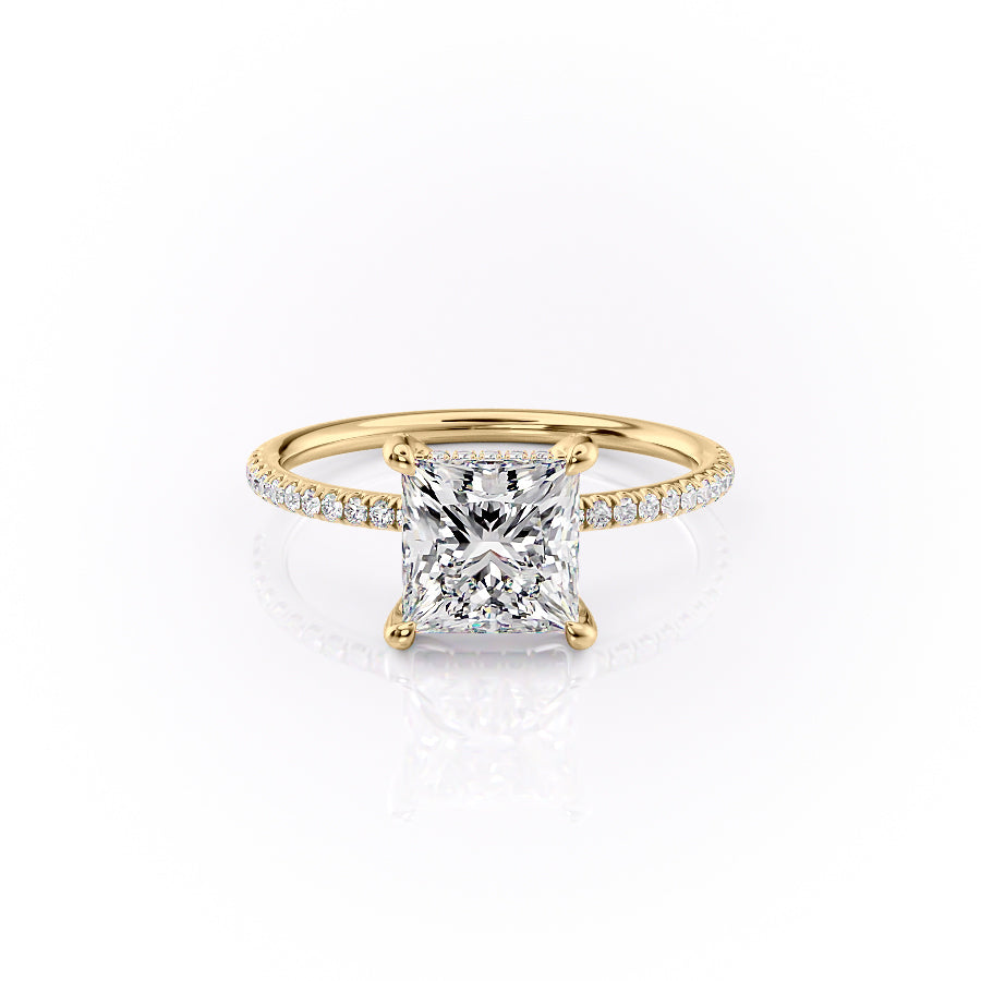 The Pave Crown Kamellie Set With A 3 Carat Princess 18K Yellow Gold Lab Diamond