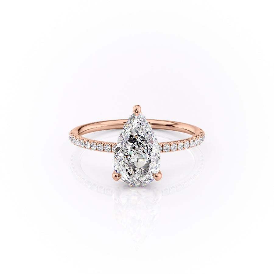 The Pave Crown Kamellie Set With A 2 Carat Pear 14K Rose Gold Lab Diamond