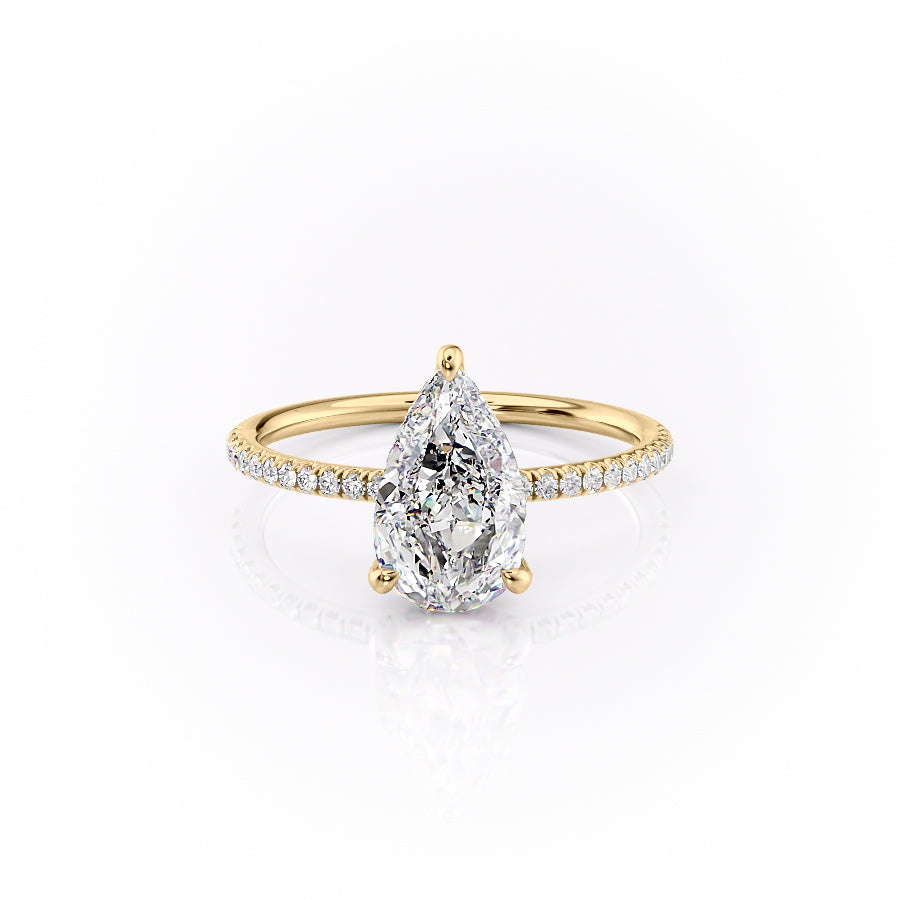 The Pave Crown Kamellie Set With A 1.5 Carat Pear 18K Yellow Gold Lab Diamond