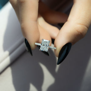 The Pave Crown Kamellie Set With A 2.5 Carat Radiant 18K White Gold Lab Diamond