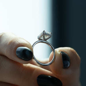 The Pave Crown Kamellie Set With A 3 Carat Radiant 14K White Gold Lab Diamond