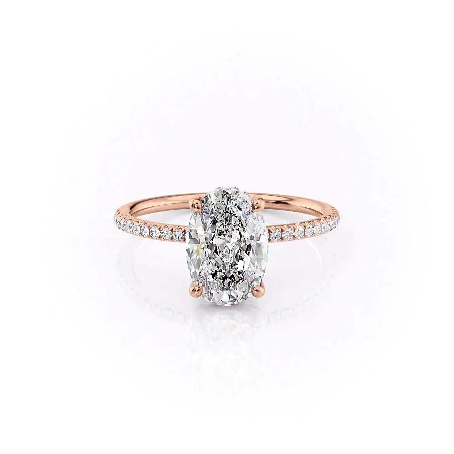The Pave Crown Kamellie Set With A 2 Carat Oval 14K Rose Gold Lab Diamond