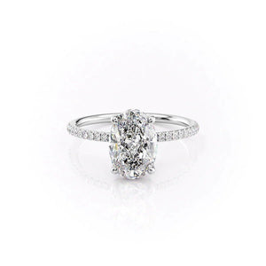 The Pave Crown Kamellie Set With A 3 Carat Oval 14K White Gold Lab Diamond