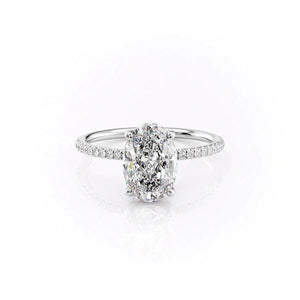 The Pave Crown Kamellie Set  With A 3 Carat Oval 14K White Gold Moissanite