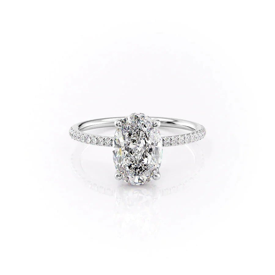 The Pave Crown Kamellie Set With A 1 Carat Oval 14K White Gold Lab Diamond