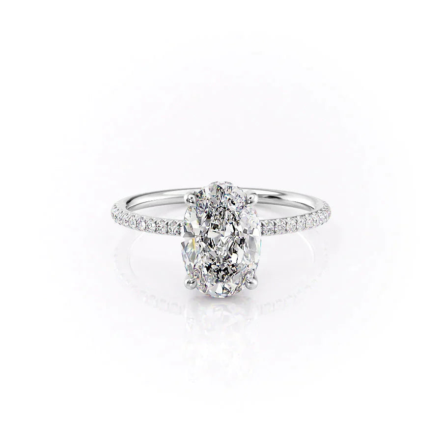 The Crown Kamellie Set  With A 2 Carat Oval 18K White Gold Moissanite