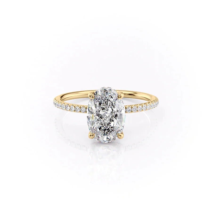 The Pave Crown Kamellie Set With A 3 Carat Oval 14K Yellow Gold Lab Diamond